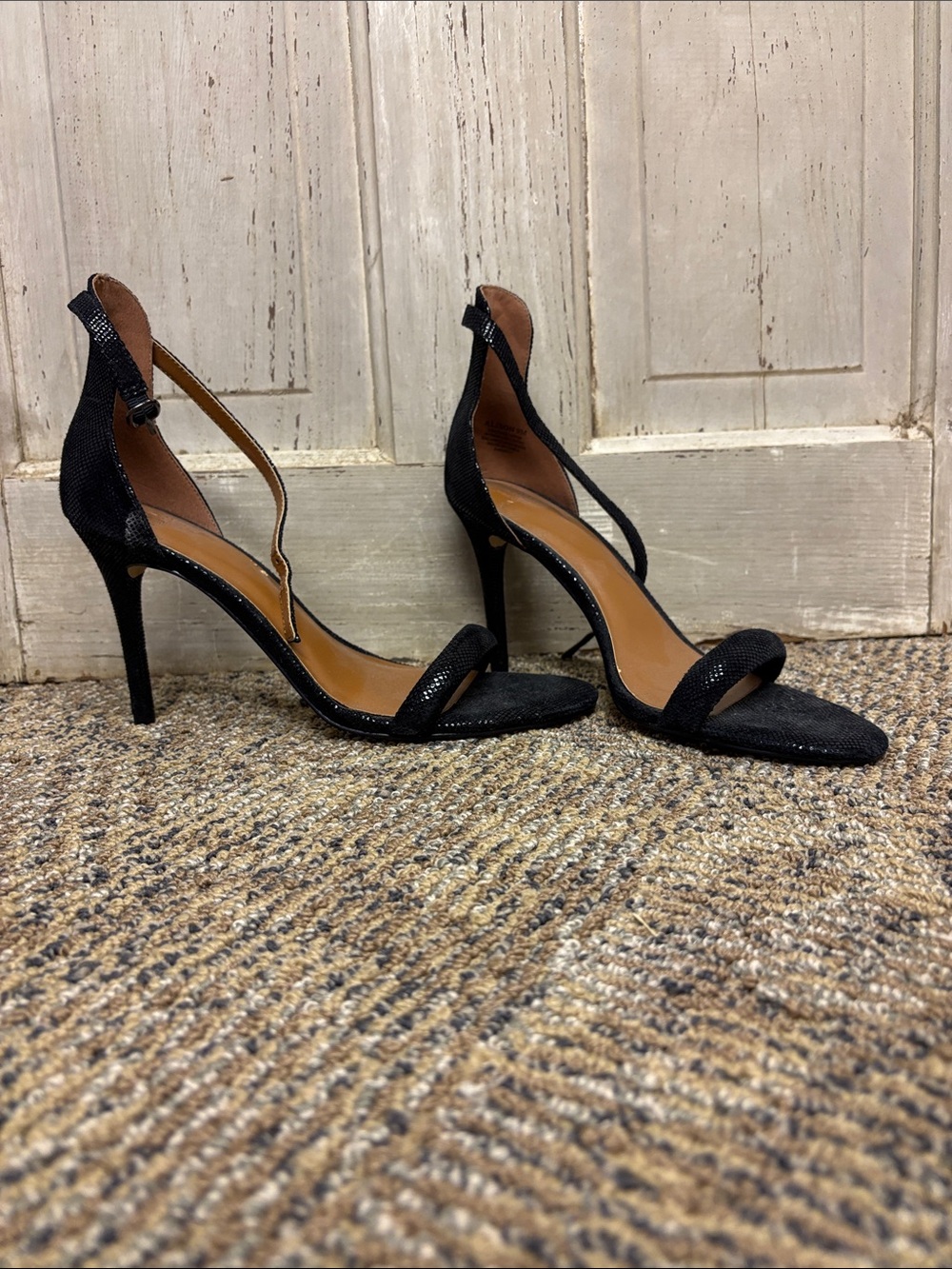 H by Halston Black Textured Open-Toe Stiletto Sandals